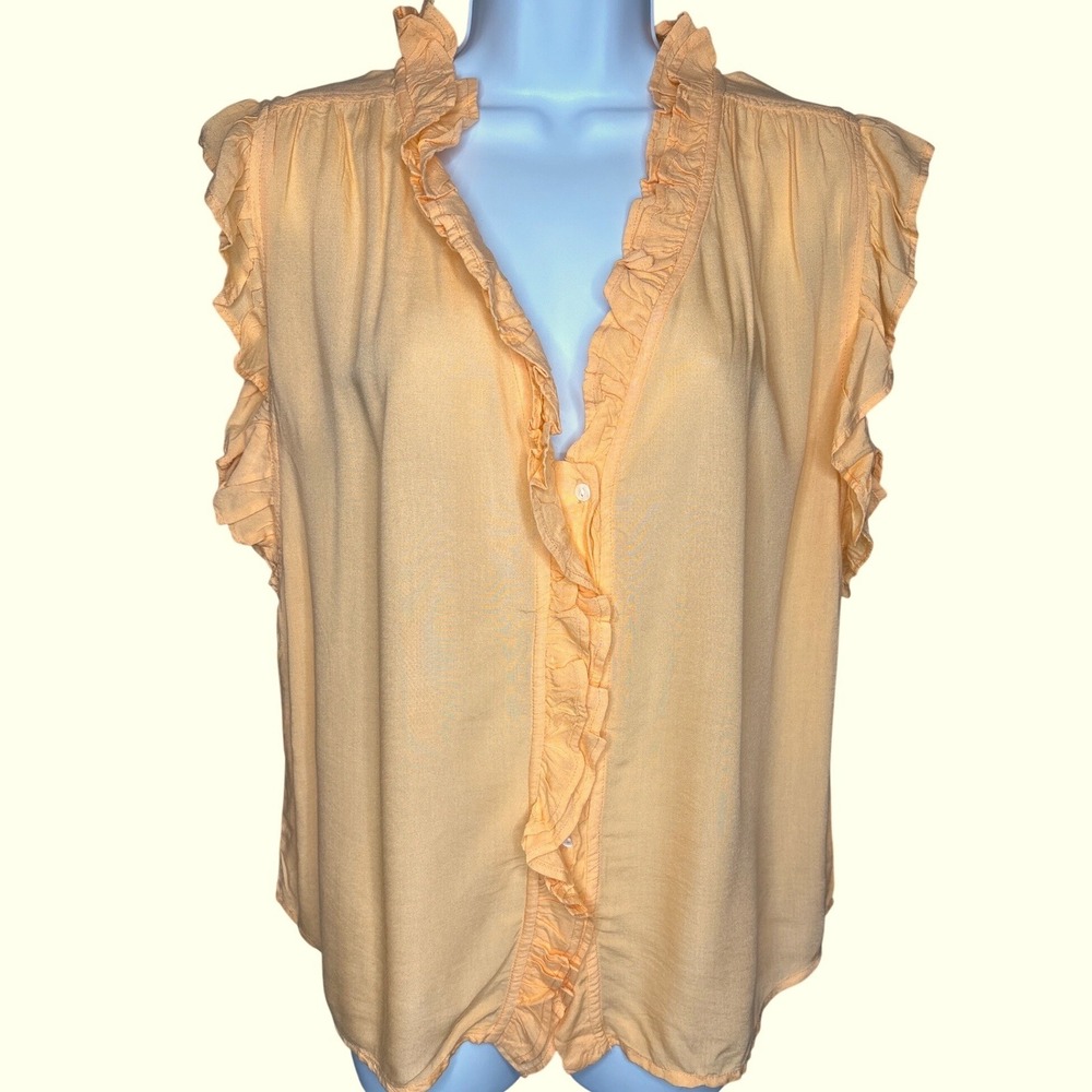 NWT Dylan Sundance Peach Ruffle Sleeveless V-Neck Top Sz L Boho Cottagecore Chic